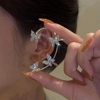 Silver Gold Plated Butterfly Ear Clip Fake Piercing Earring For Women Shining Zircon Ear Cuff Clip Fashion Jewelry