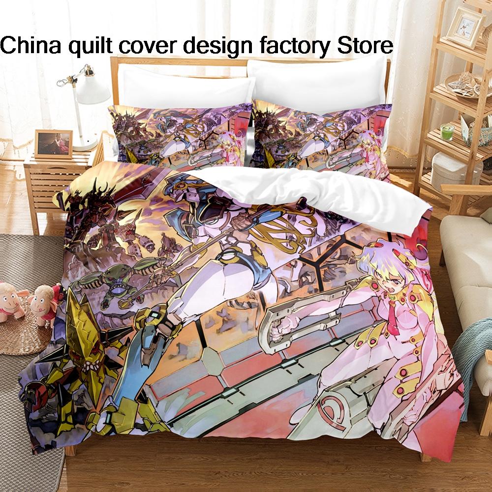 Bed linen 3Pcs Gurren Lagann Anime Bedding Set 3D Print Kamina Mecha Duvet Cover Pillowcases for Teens Fans Room Decor Gift