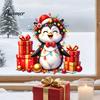 Indoor Outdoor Window Film Christmas Spotted Puppy/Penguin Static Sticker, Cute Watercolor Animal Glass Stickers with Colorful Lights & Gift