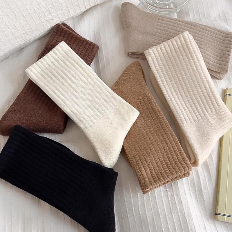 Women's Non-Slip Cotton Mid-Calf Sport Socks - Solid Color, Waist-Hugging, Y2K Style, Breathable Terry Bottom