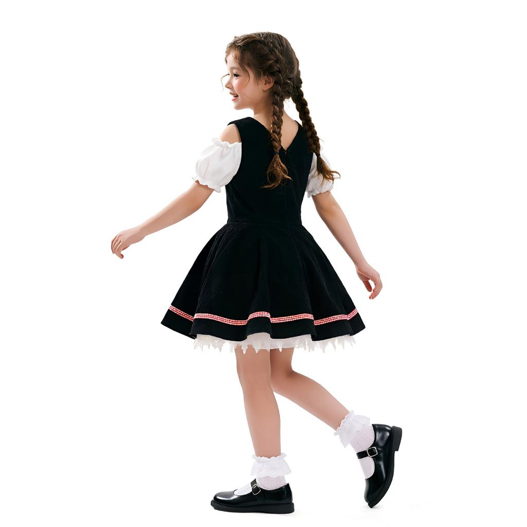 Girls Traditional Festival Dress Costume Kids Bavarian Style Party Outfit with Puff Sleeves and Apron for Celebrations and Events
