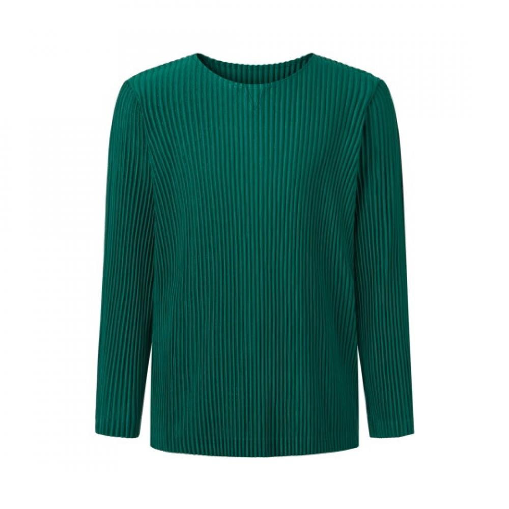 PleaTs Me homMe Solid Round Neck PleaTed T shirT upTsf024002