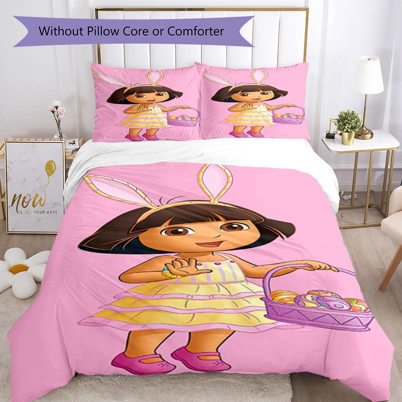 Set Biancheria da Letto Dora l'Esploratrice Copripiumino Traspirante con Federe Biancheria da Letto Decorativa per Camera da Letto Decorazione Casa Regalo di Compleanno