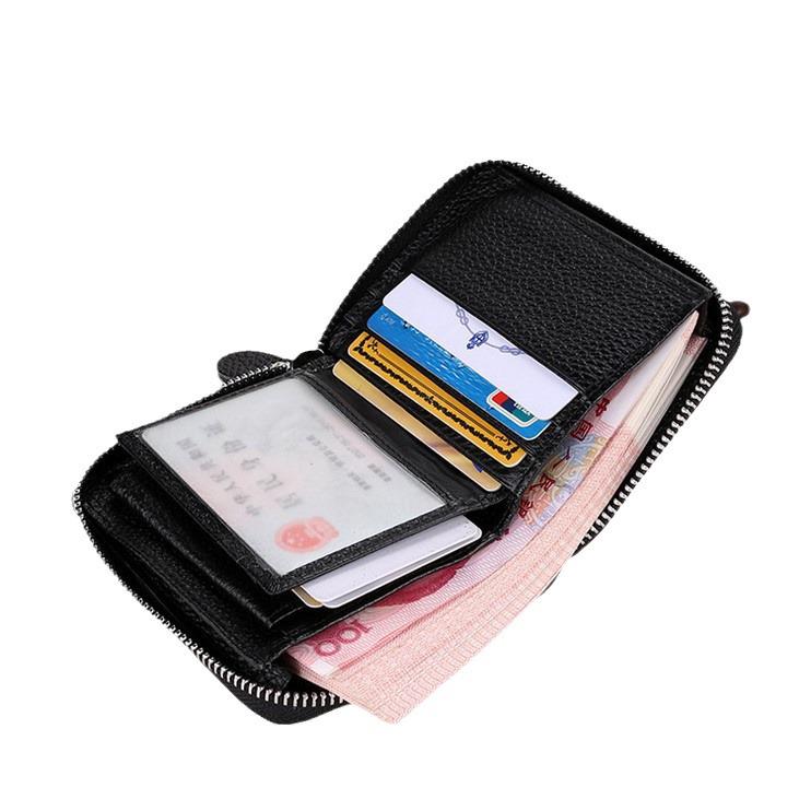 9039 Men's Crazy Horse Leather Bi-Fold Wallet with Zipper Coin Purse, Card Holder, Black.