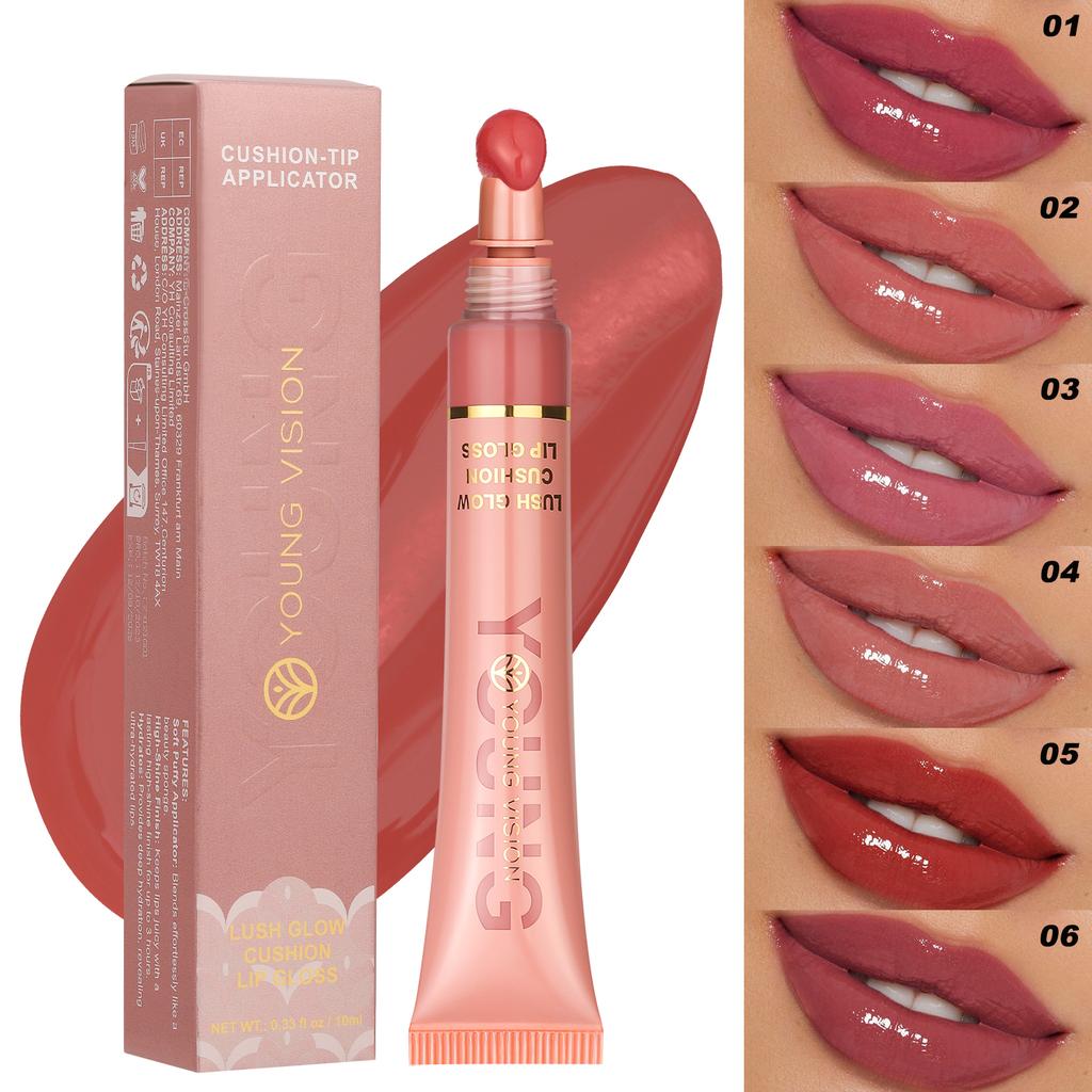 YOUNG VISION 6 Color Liquid Water Brightening Lip Color Plush Brush Head Squeezing Lip Color Moisturizing Lip Glaze