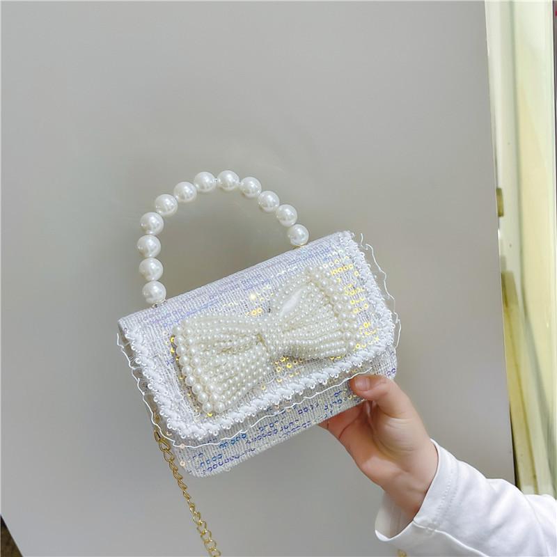 Adorable Children's Princess Pearl Mini Shoulder Bag With Cartoon Bow Design