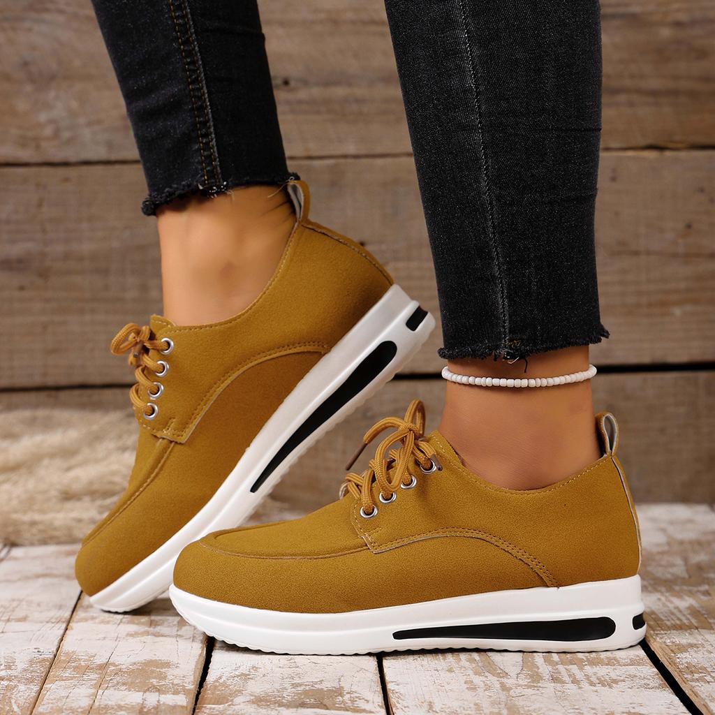 Faux Suede Wedges Loafers Women Autumn Lace Up Thick Bottom Casual Shoes Woman Plus Size 43 Anti Slip Platform Sneakers