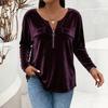 Women's Vintage V-Neck Zipper Front Long Sleeve Pullover Color