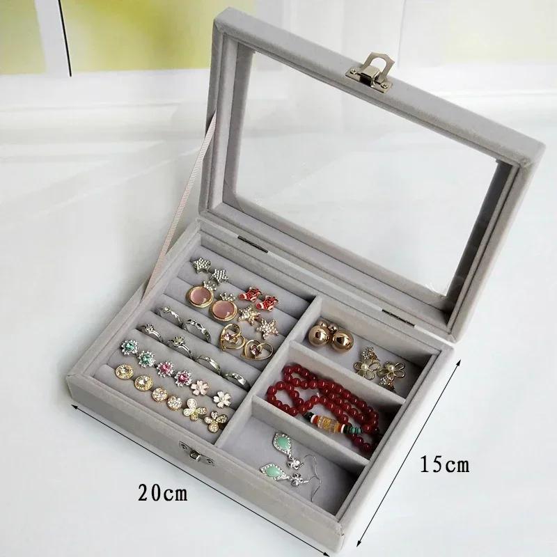 New Velvet Glass Ring Earring Jewelry Display Organizer Box Tray Holder Storage Case Amagi