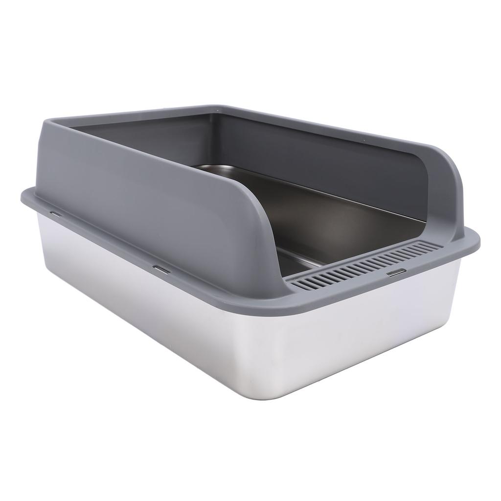 Stainless Steel Litter Box Anti Splashing Odorless Easy To Clean High Sides Semi Enclosed Cat Litter Box with Lid for