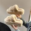 Large size fluffy slippers women's 2025 new versatile high heel thick bottom increase 7cm small plush cotton drag outside wear