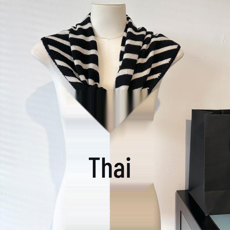 

Handmade Striped Wool Scarf with Removable Pompon - Red Triangle Shawl for Christmas