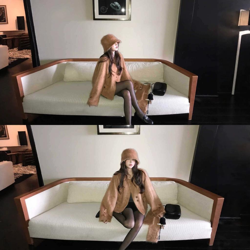 Age reduction temperament Young cashmere pulled coat Women's short new wool woolen coat Furry coat