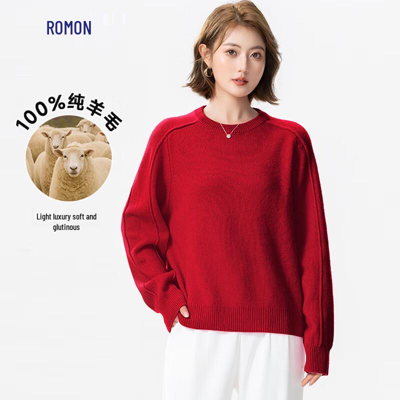 

Luomeng Women s 100% Merino Wool Thick Loose Fit Round Neck Pullover Sweater One Size (80-140 lbs)