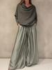 Autumn/Winter 2025 Off-the-Shoulder Satin Top & Wide-Leg Pants Two-Piece Set