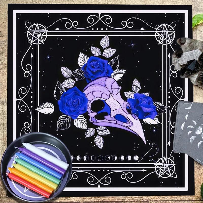 Divinations Tablecloth Skull Bird Head Flower Astrologys Tarot Cards Tablecloth Altars Cloth Divinations Game Accessory