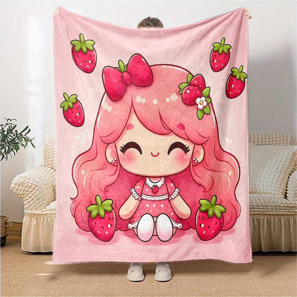 1Pc Strawberry Shortcake Party Blanket For Couch Bed Plush Cozy Fuzzy Blanket Super Soft Warm Blankets For Fall And Winter 0918252
