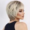Women Blond Wig Synthetic Wavy Wigs Stylish Short Layered Hair with Bangs for Daily Party Cosplay Heat Resistant Fibre