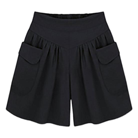 Women Shorts Elastic High Waist Wide Leg Casual Short Pants with Pockets Solid Color Loose Fit Casual