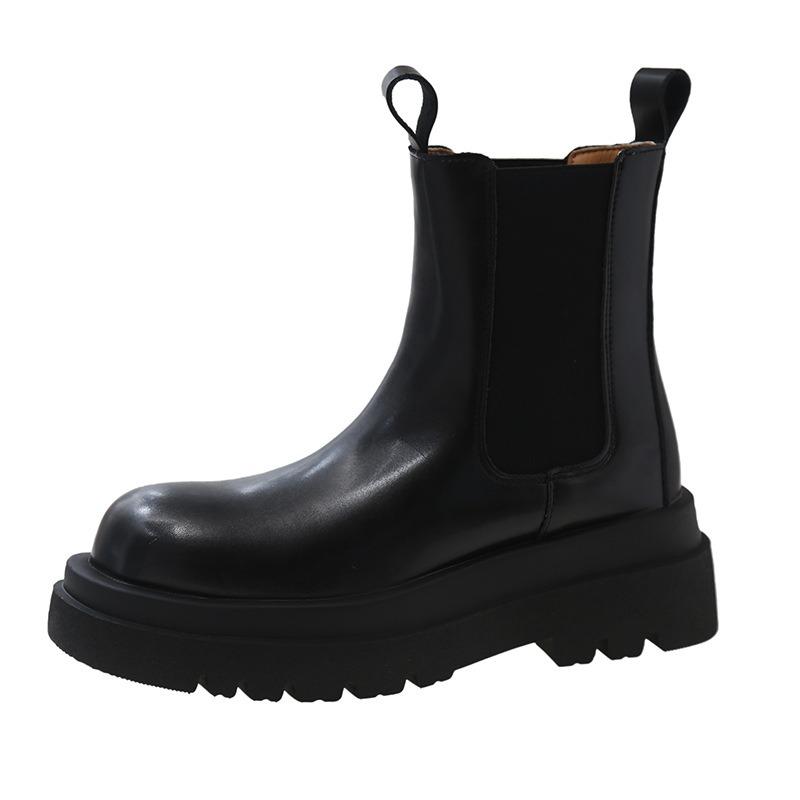 Leather Cigarette Boots Women's Chelsea Boots Short Boots Autumn and Winter New Thick-soled Height-increasing British Martin Boots Single Boots