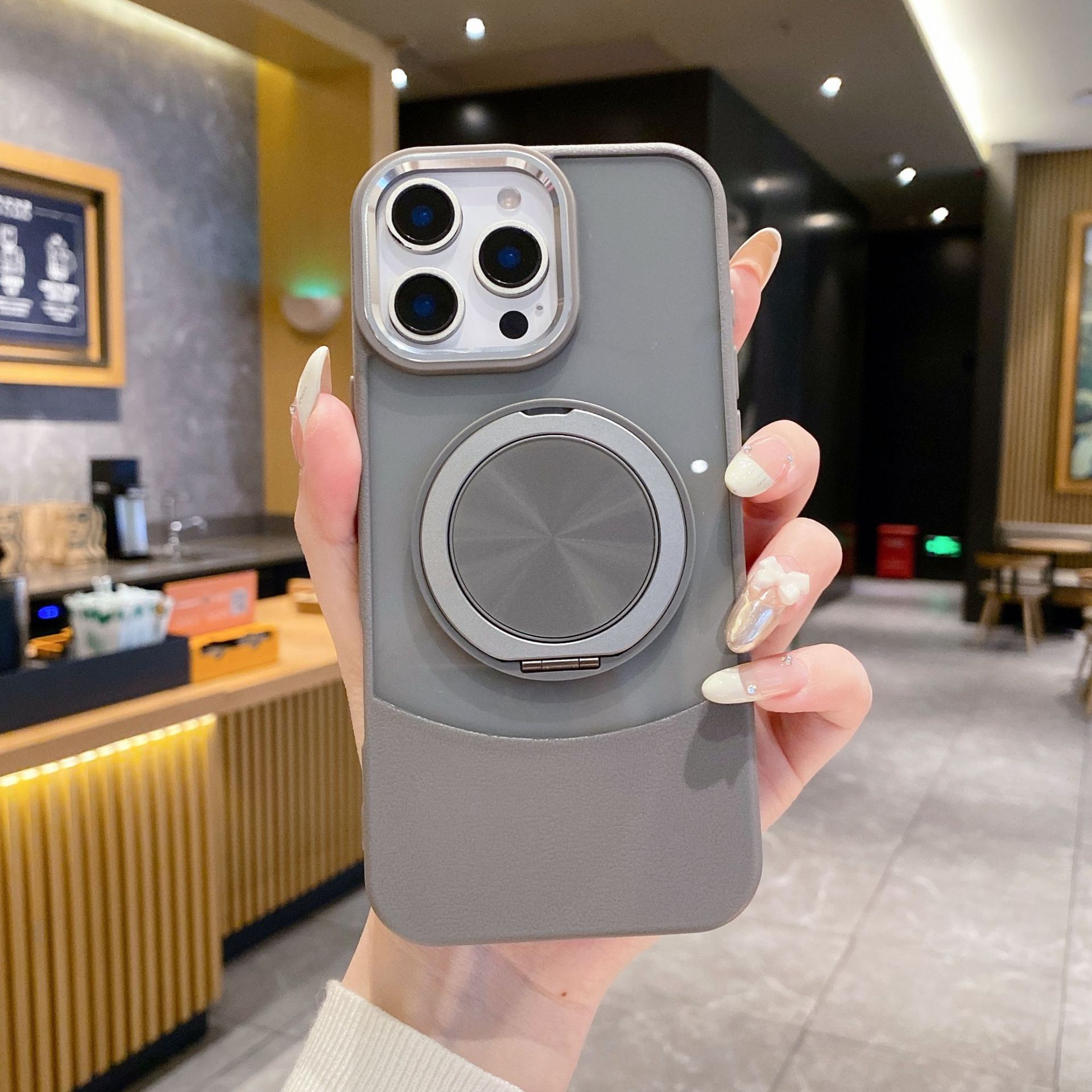 

Applicable To IPhone16proMax Rotary 360 Magnetic Suction Bracket Mobile Phone Case Apple 15 Contrast Color Transparent Anti Fall Cover iPhone16E