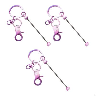3 Pieces Beadable Keychain Bar Plating Metal Beaded Gradient Color Bead for DIY
