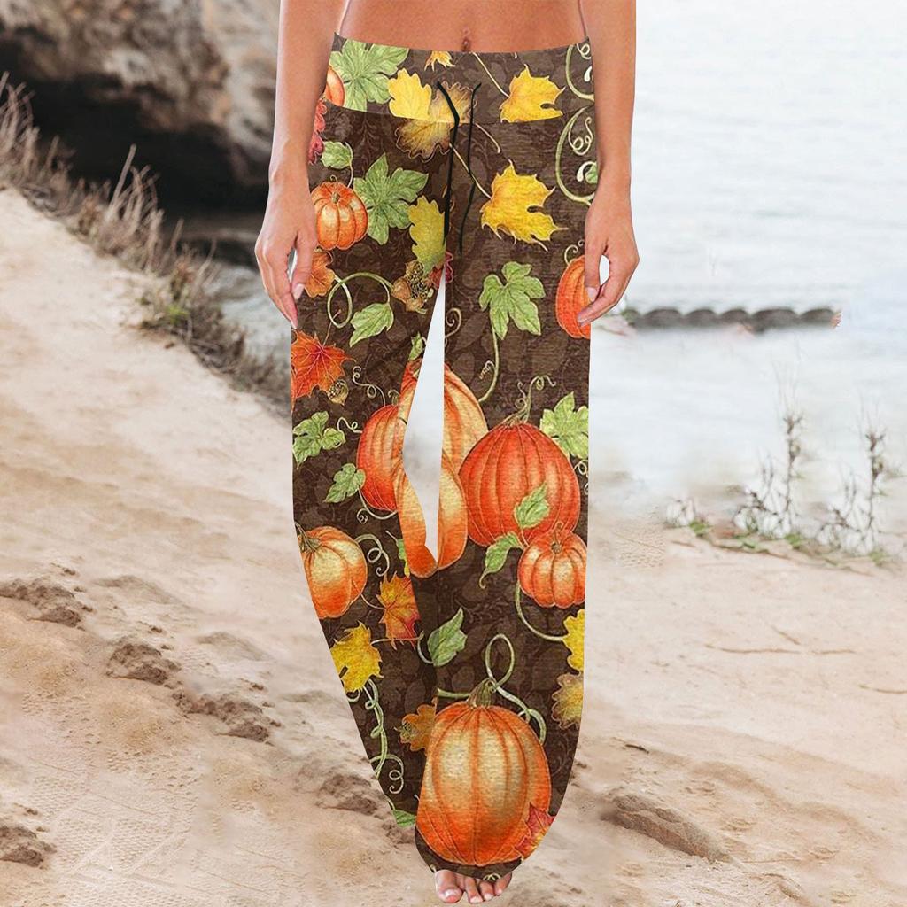 Women's Comfy Pajama Pants Halloween Print Drawstring Wide-leg Pants