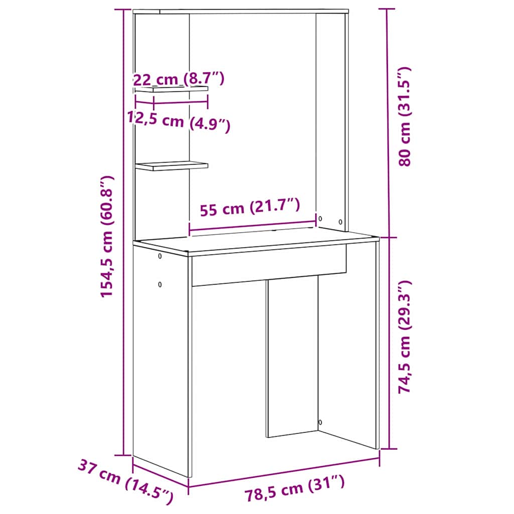 Concrete Grey Desk 78.5 x 37 x 154.5 cm Particleboard