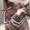 WTEMPO Women's Autumn Winter Large Size All-match Striped Sweaters Female Loose High Collar Long Sleeve Warm Knitted Pullover