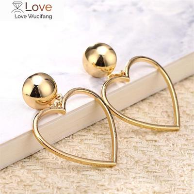 Simple Design Heart Shape Hollow Pendant Earrings for Women Temperament Sweet Korean Fashion Teen Girl's Jewelry