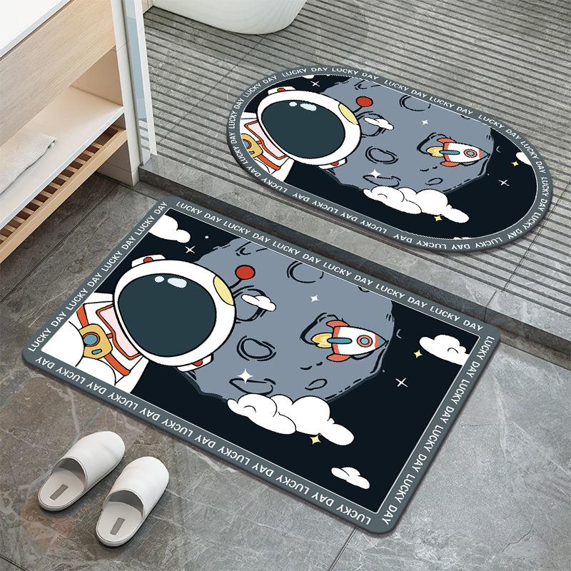 Cartoon Astronaut Diatom Mud Floor Mat Home Doormat Bathroom Moisture-wicking Non-slip Cushion Restroom Quick Drying Soiled Foot Mat