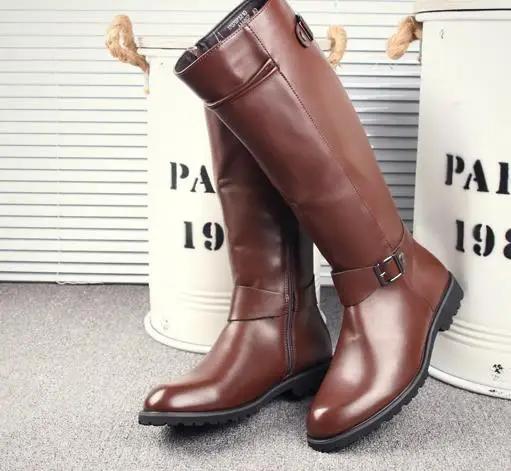 Fashion Leather Boots Fur High Top Casual Shoes Men Male Boots Over the Knee Botas Brand Motorcycle Boots