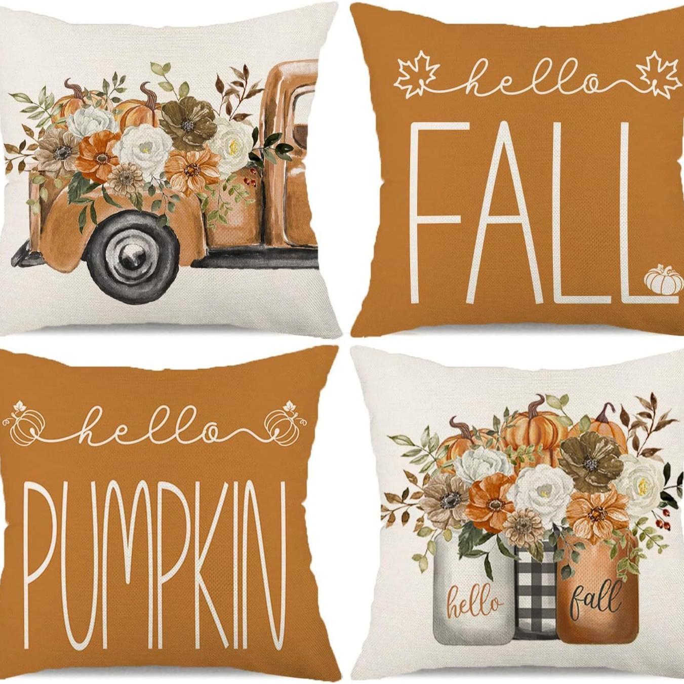 

Подушка на День Благодарения с тыквой, Наволочка, Осенний растительный цветочный принт, Наволочка для дома, гостиной, дивана 45 * 45Cm [without core]