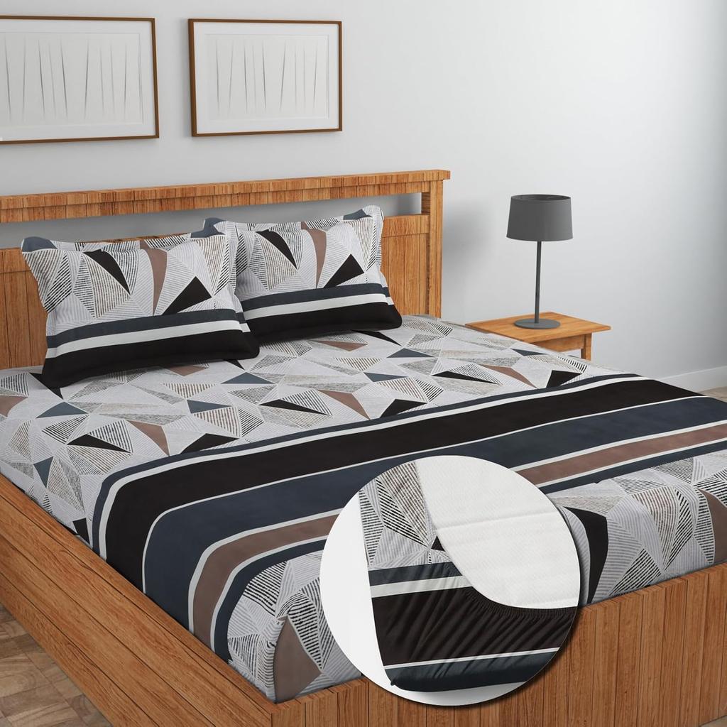 Premium Cotton Elastic Fitted Bedsheets  | Size: Bedsheet - 198.12CM x 182.88CM + 25.4CM (Drop) Pillow Cover -  46 cm x 68 cm