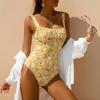 Neuer Bikini im europäischen und amerikanischen Stil, kleiner, frischer Print, sexy Raffung, rückenfreier Einteiler, Damen-Badeanzug
