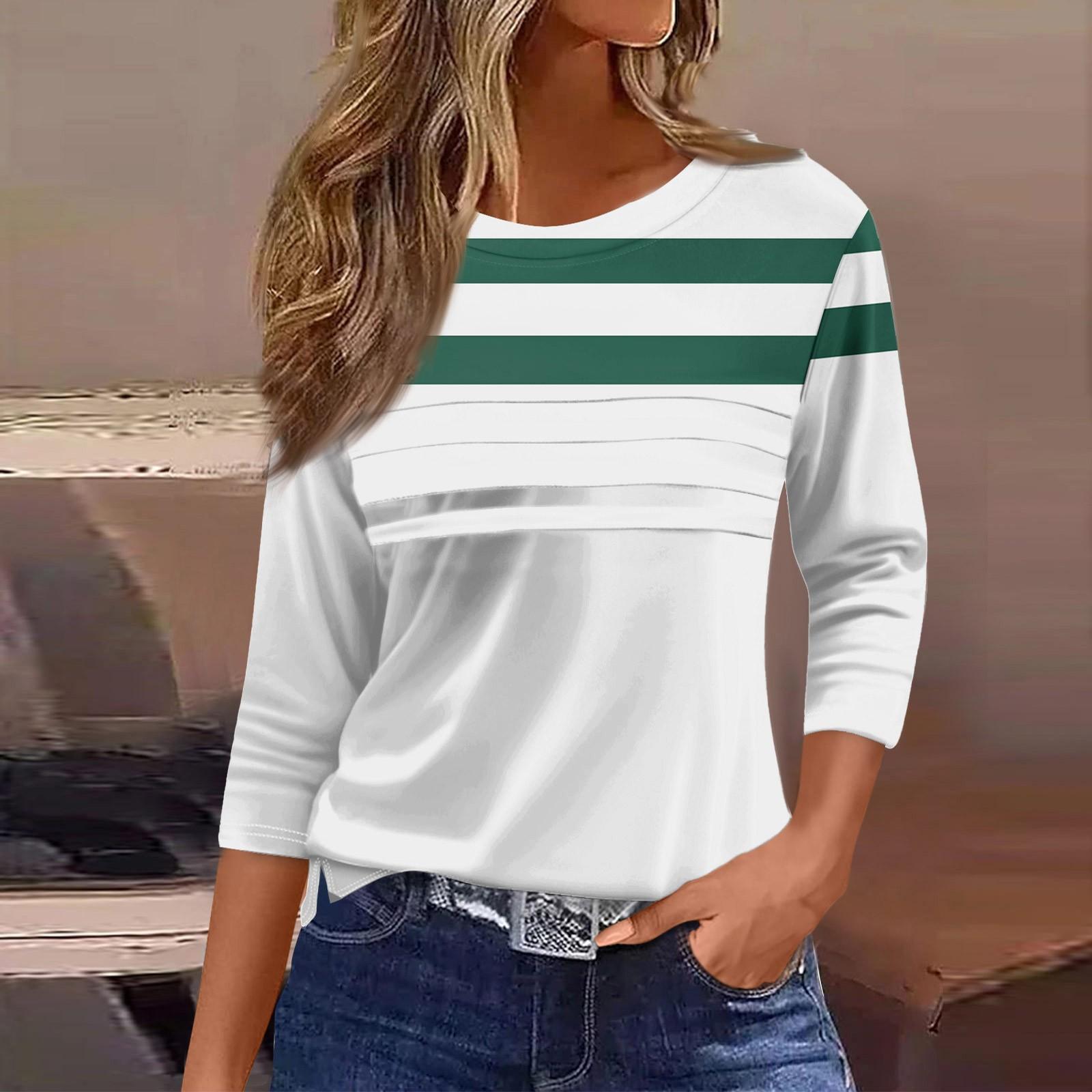 

Женская мода повседневный свободный топ с рукавом 3/4 в полоску с круглым вырезом XXXL белый