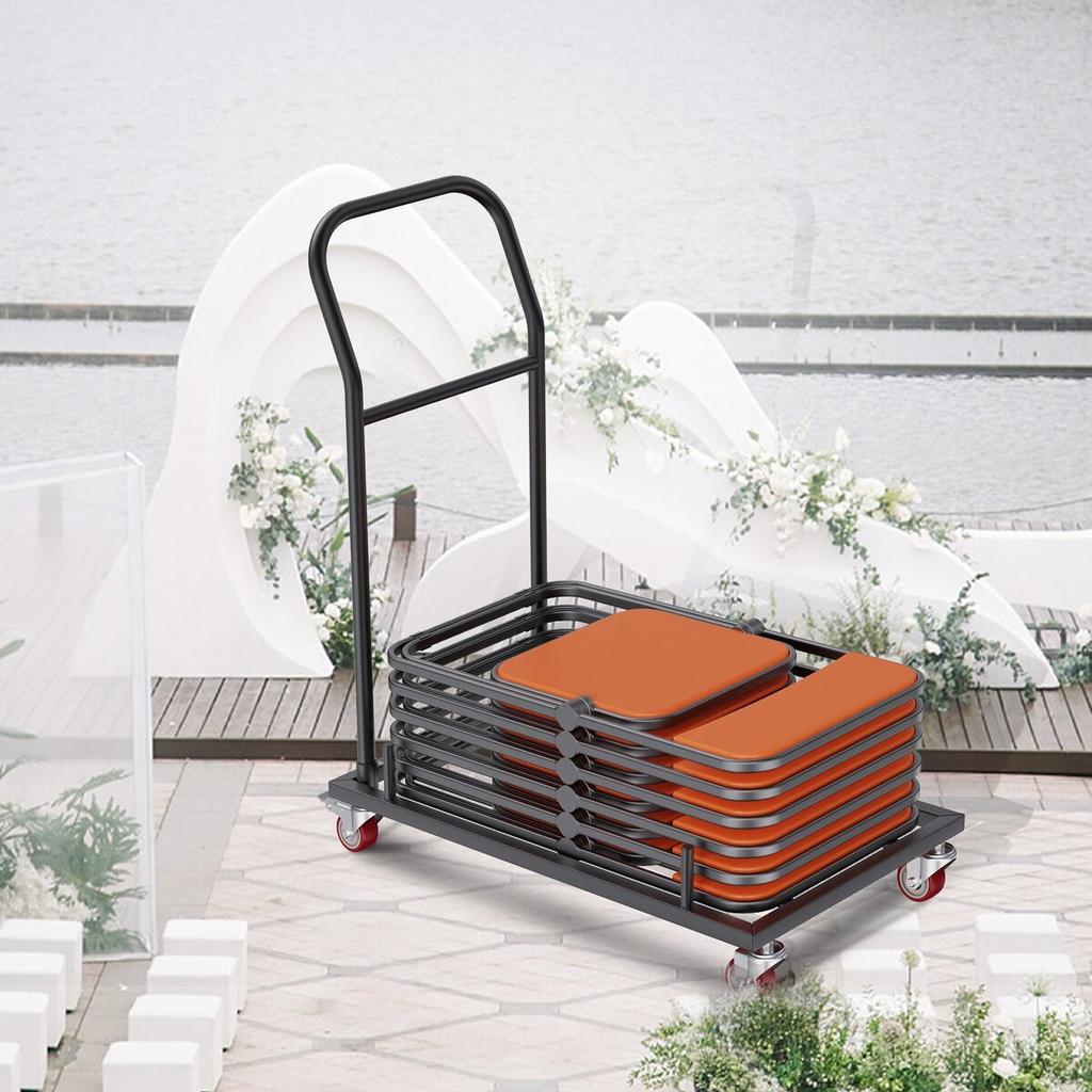 Folding Chair Dolly, Iron Commercial Cart with 12 Chairs Capacity, Folding Chairs Rack Trolley with 4 Casters, Storage Transport Dolly for Flat