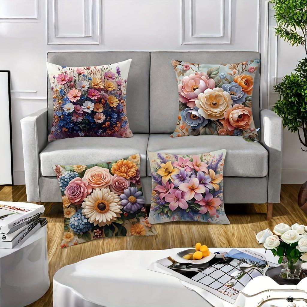 Fräsch lantlig design ros, lilja och liljemönster örngottLämplig för soffa bil sovrum dekorativt kuddöverdrag kuddfodral
