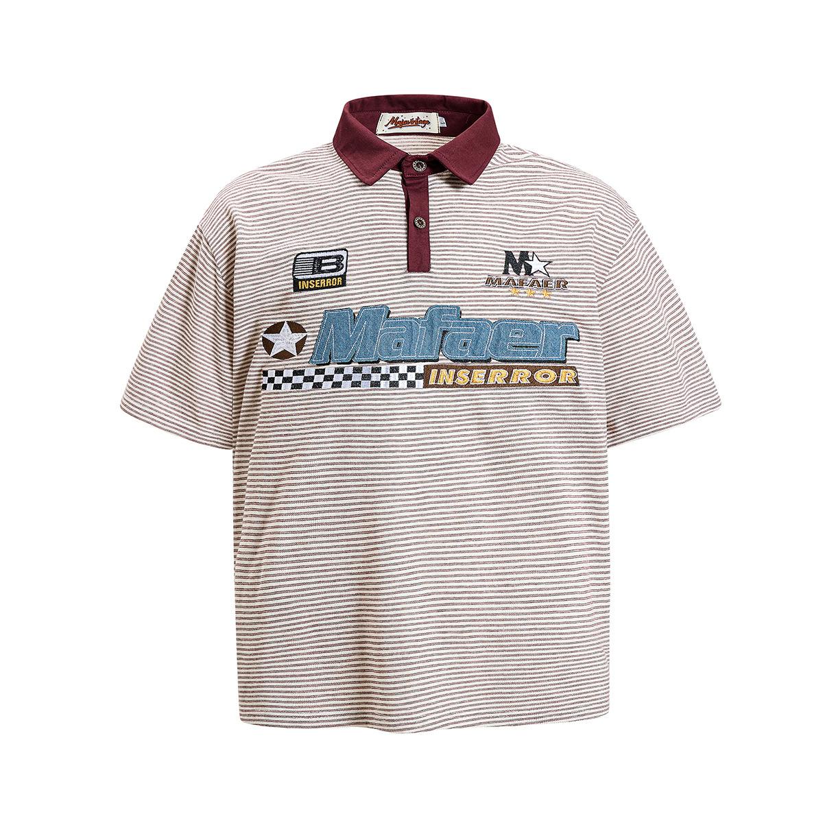 Summer short-sleeve American collegiate style appliqué embroidered collar polo shirt in a vintage style M красный