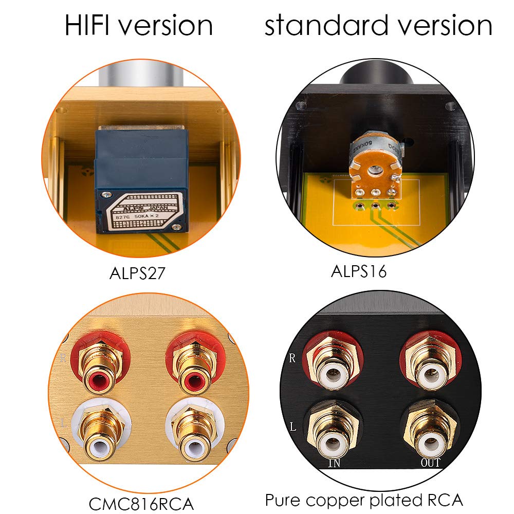 Douk Audio High-Precision Passive Preamp with Volume Controller and HiFi Preamp (HiFi Version, Gold)