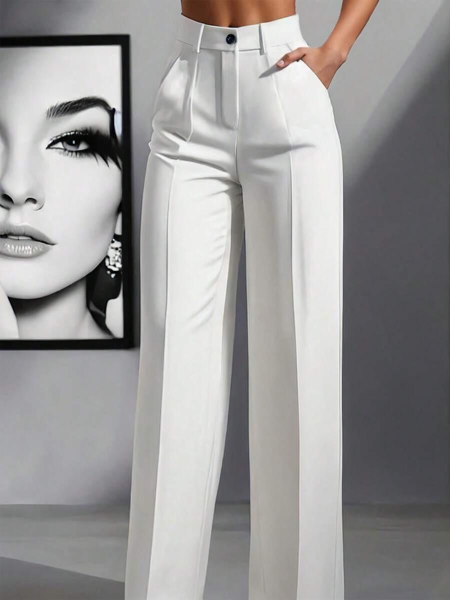 

High-Waisted Pleated Loose Long Women s Casual Pants, Solid Color, 2025 European & American Style M
