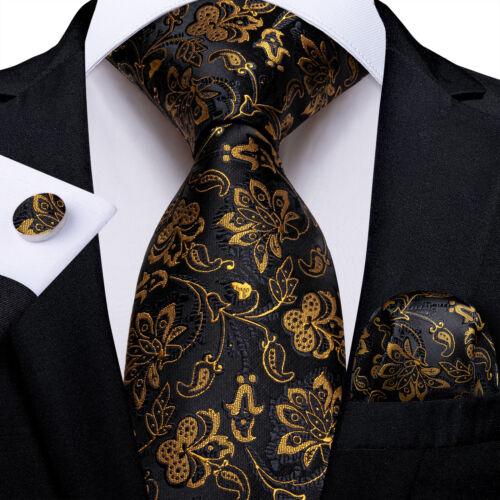 Dibangu Mens Silk Necktie Set Striped Paisley Solid Tie Pocket Square Cufflinks