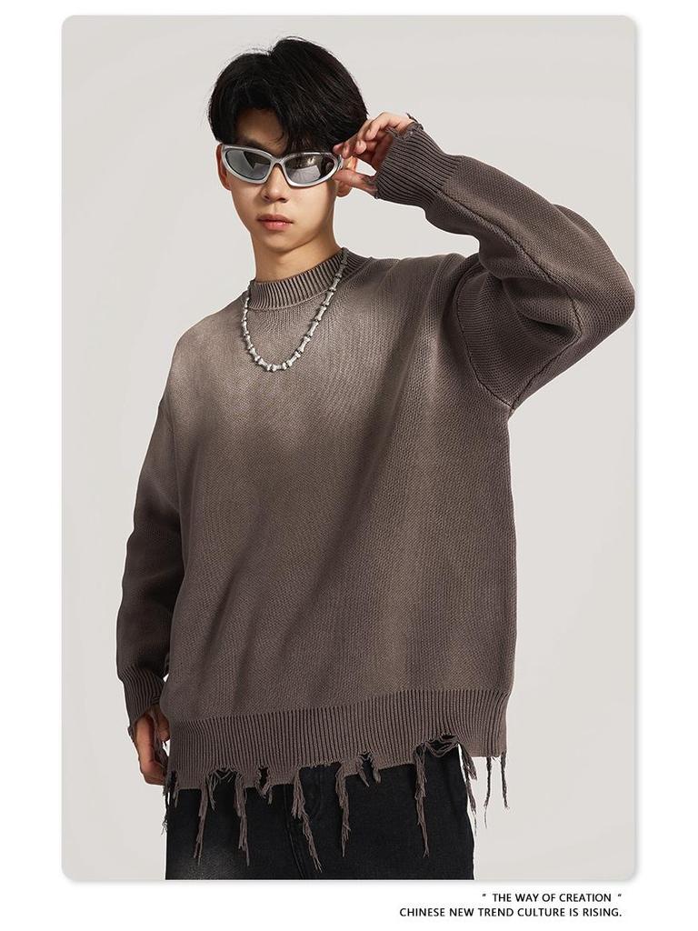 BE Men's American Retro Gradient Knit Sweater - Autumn/Winter Collection