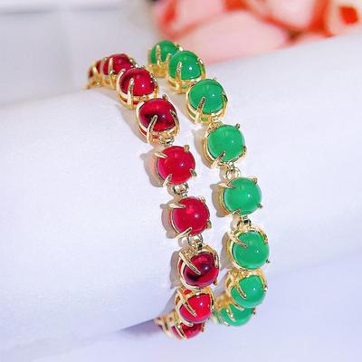 CMM Böhmisches Retro-Ethno-Tennisarmband in Smaragdfarbe und Rubinfarbe mit Zirkonia für Damen, Party-Handschmuck, Zubehör