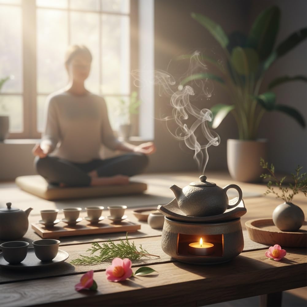 Cedrowy i Zen Aromaterapeutyczny Palnik, Ceramiczny Palnik do Aromaterapii, Ceramiczny Podgrzewacz do Herbaty, Dyfuzor Zapachu Olejków Naturalnych
