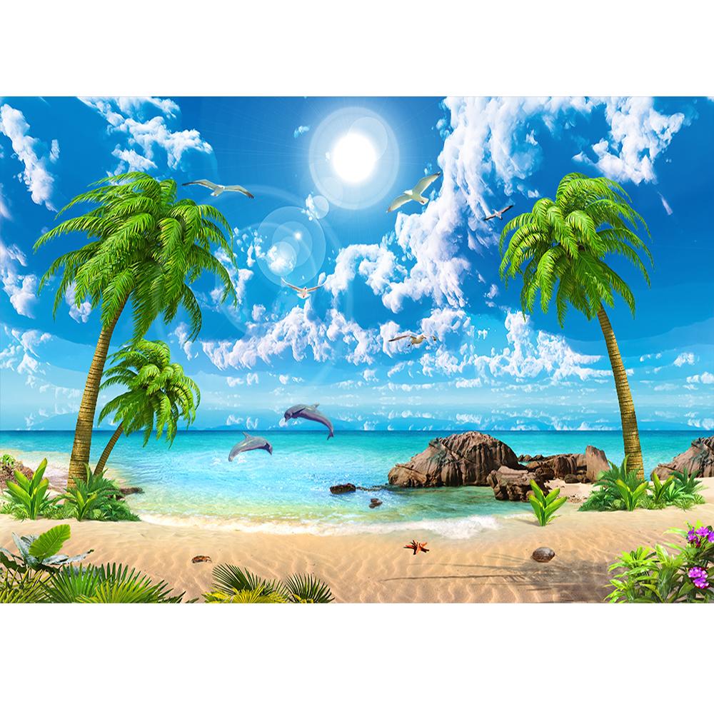 3d Krásná tapeta Palm Beach Tapeta s mořskou scenérií Pozadí do obývacího pokoje ložnice Plážová nástěnná malba