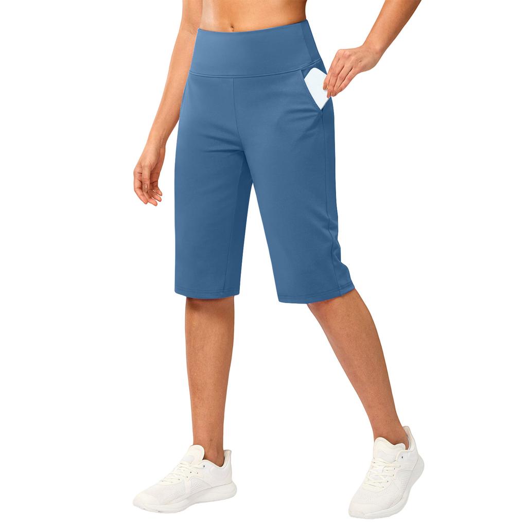 Capris de Yoga de Cintura Alta para Mujer con Bolsillo Bermudas Deportivos Elásticos para Fitness Running Gimnasio Entrenamiento Deportes