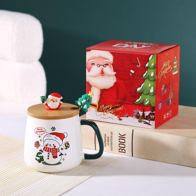 Adorable Santa Claus Ceramic Mug with Lid and Spoon Gift Set