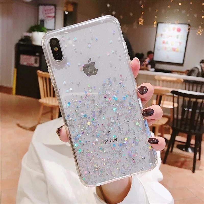 Transparent Glitter Epoxy Sequin Phone Case for iPhone 15 Pro/14/13/12/7