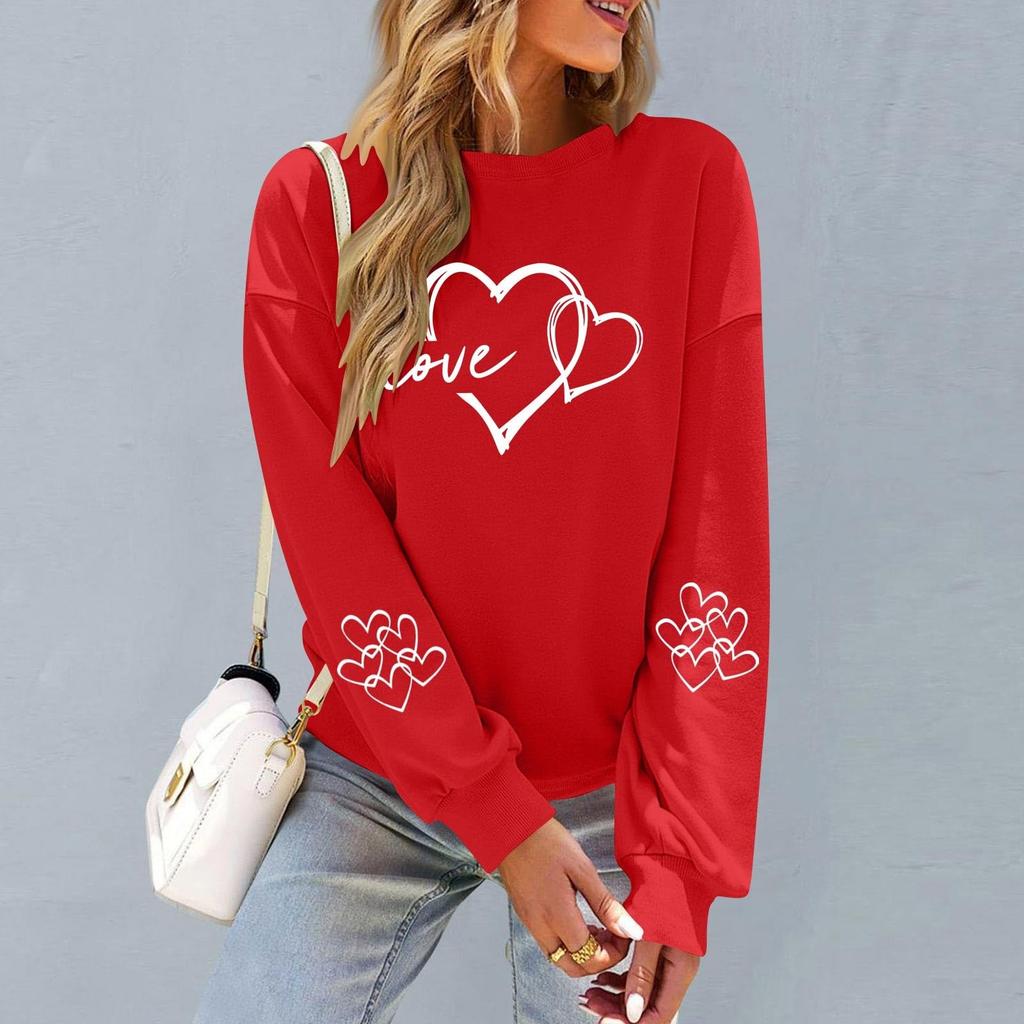 Damers Moderiktiga Lediga Långärmade Hals Valentindags Tryck Pullover Sweatshirt